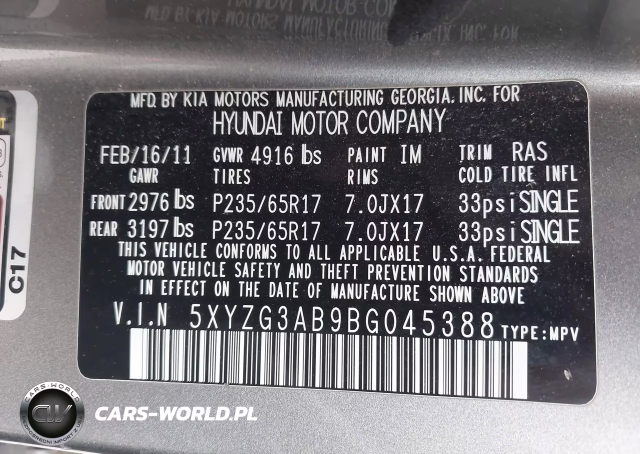 2011 Hyundai Santa Fe Gls VIN:5XYZG3AB9BG045388 - 9