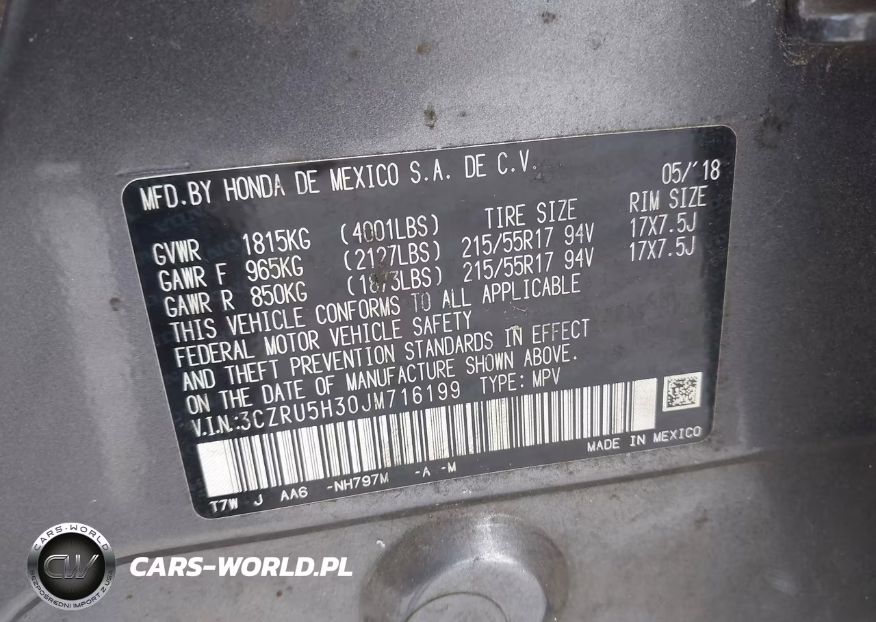 2018 Honda Hr-V Lx VIN:3CZRU5H30JM716199 - 9