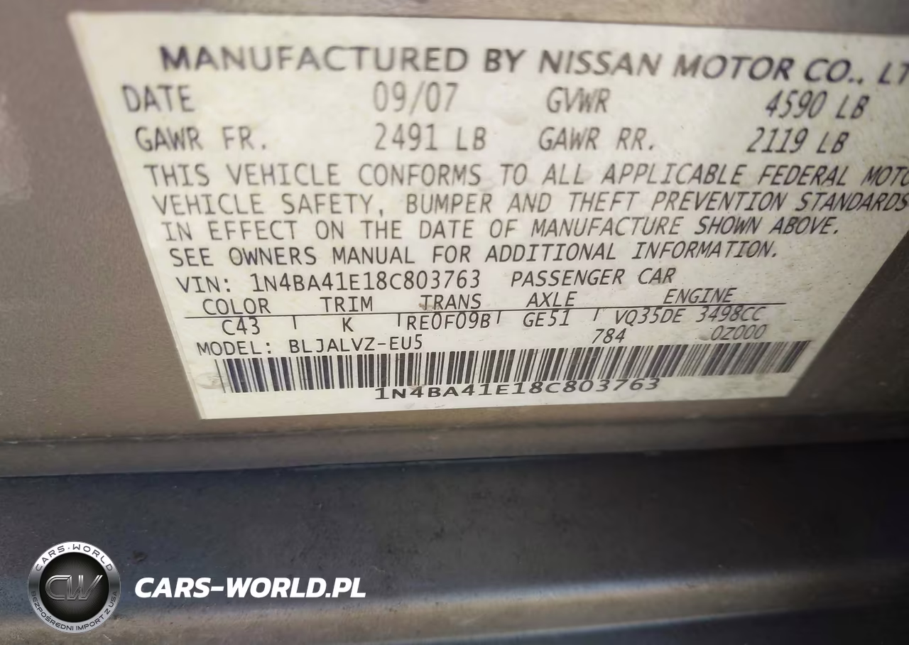 2008 Nissan Maxima 3.5 Se VIN:1N4BA41E18C803763 - 9