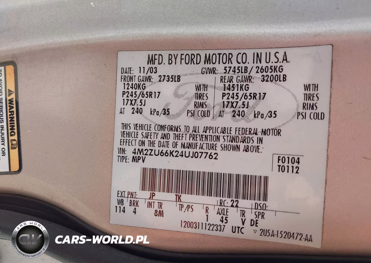 2004 Mercury Mountaineer VIN:4M2ZU66K24UJ07762 - 9