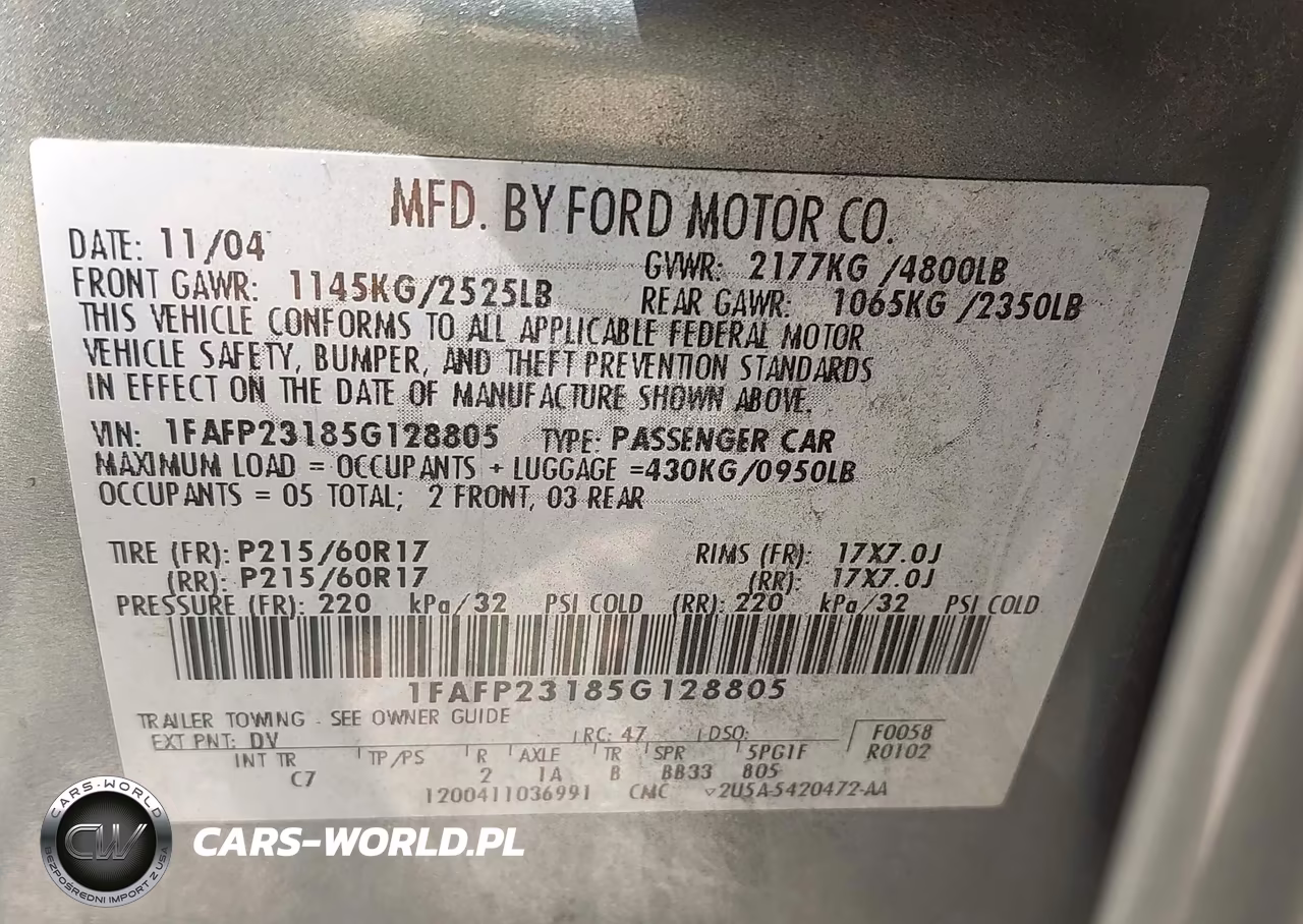 2005 Ford Five Hundred Se VIN:1FAFP23185G128805 - 9
