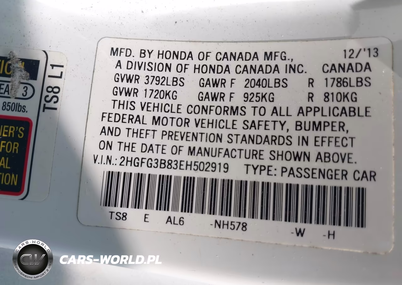 2014 Honda Civic Ex VIN:2HGFG3B83EH502919 - 9