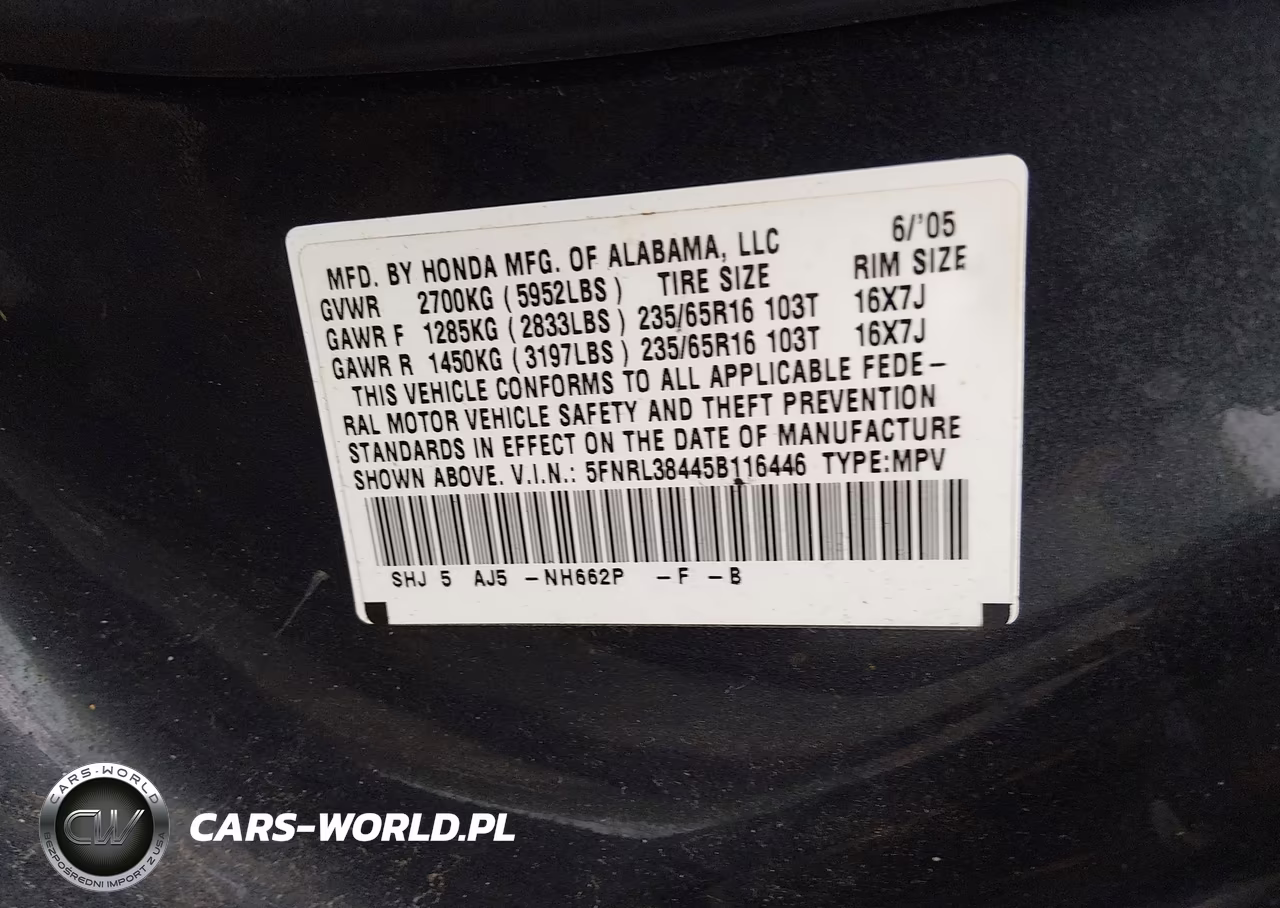 2005 Honda Odyssey Ex VIN:5FNRL38445B116446 - 9