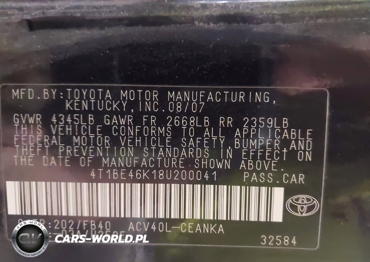 2008 Toyota Camry Le VIN:4T1BE46K18U200041 - 9