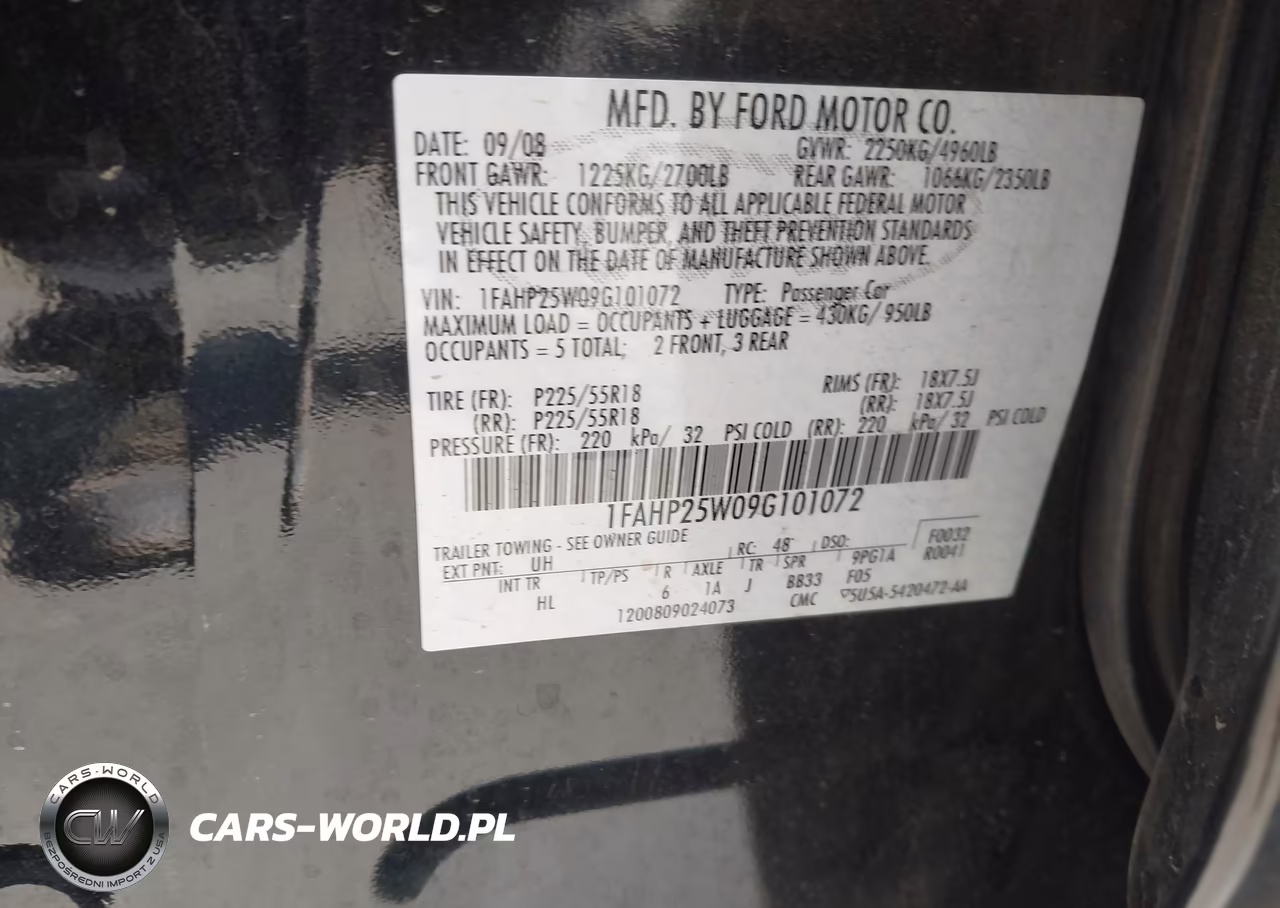 2009 Ford Taurus Limited VIN:1FAHP25W09G101072 - 9