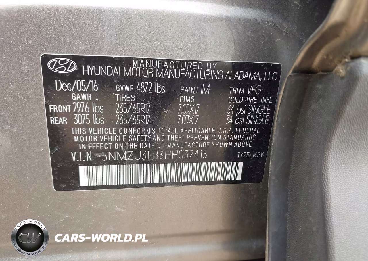 2017 Hyundai Santa Fe Sport 2.4L VIN:5NMZU3LB3HH032415 - 9