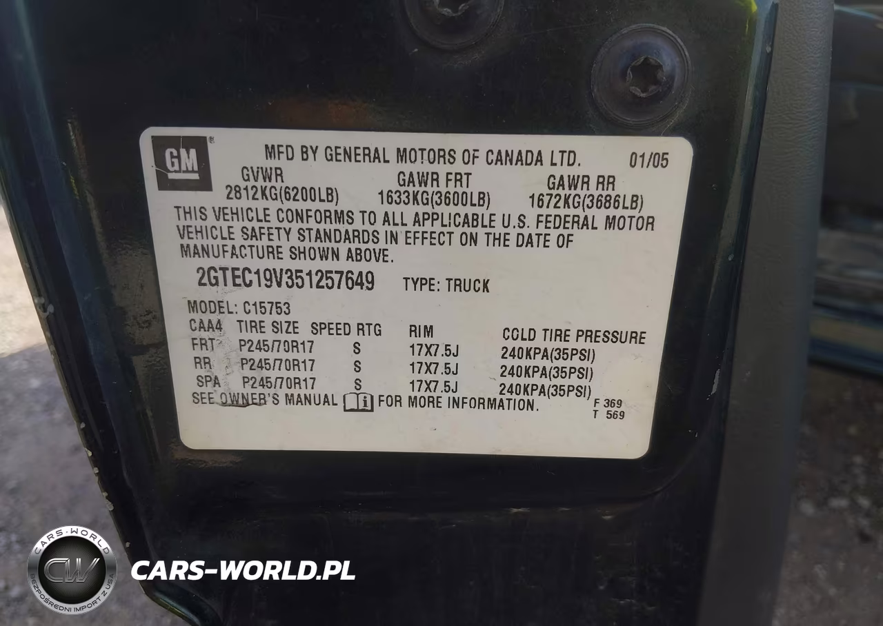 2005 GMC Sierra 1500 Work Truck VIN:2GTEC19V351257649 - 9