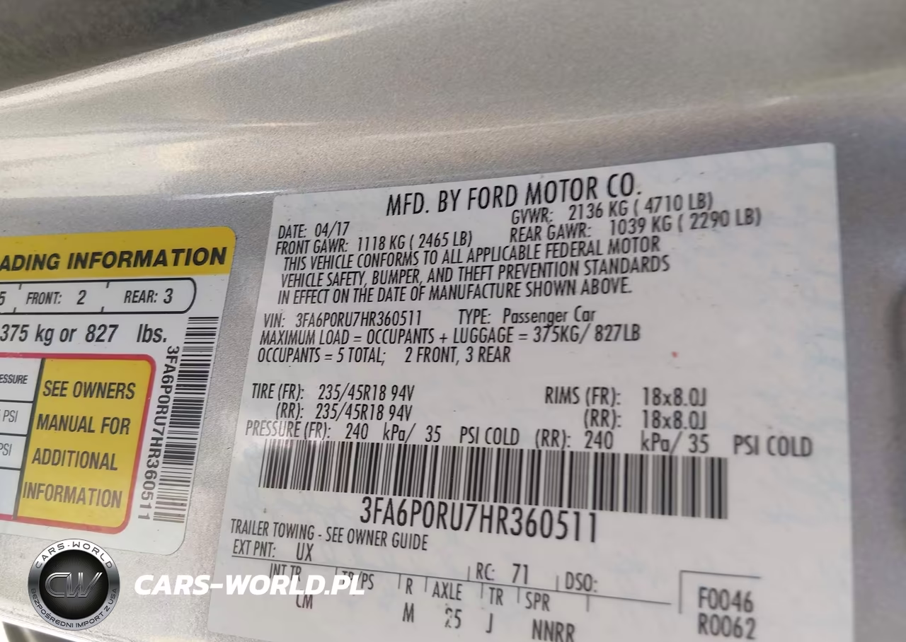 2017 Ford Fusion Hybrid Titanium VIN:3FA6P0RU7HR360511 - 9
