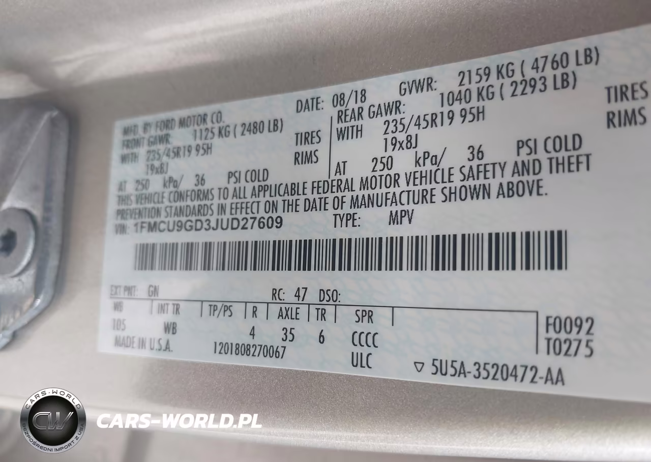 2018 Ford Escape Se VIN:1FMCU9GD3JUD27609 - 9