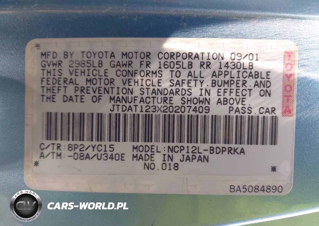 2002 Toyota Echo VIN:JTDAT123X20207409 - 9