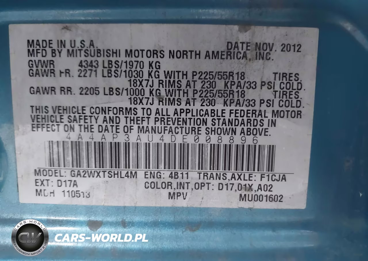 2013 Mitsubishi Outlander Sport Es VIN:4A4AP3AU4DE008896 - 9