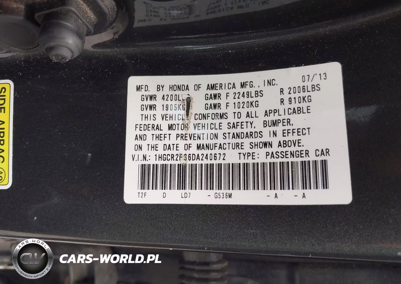2013 Honda Accord Lx VIN:1HGCR2F36DA240672 - 9