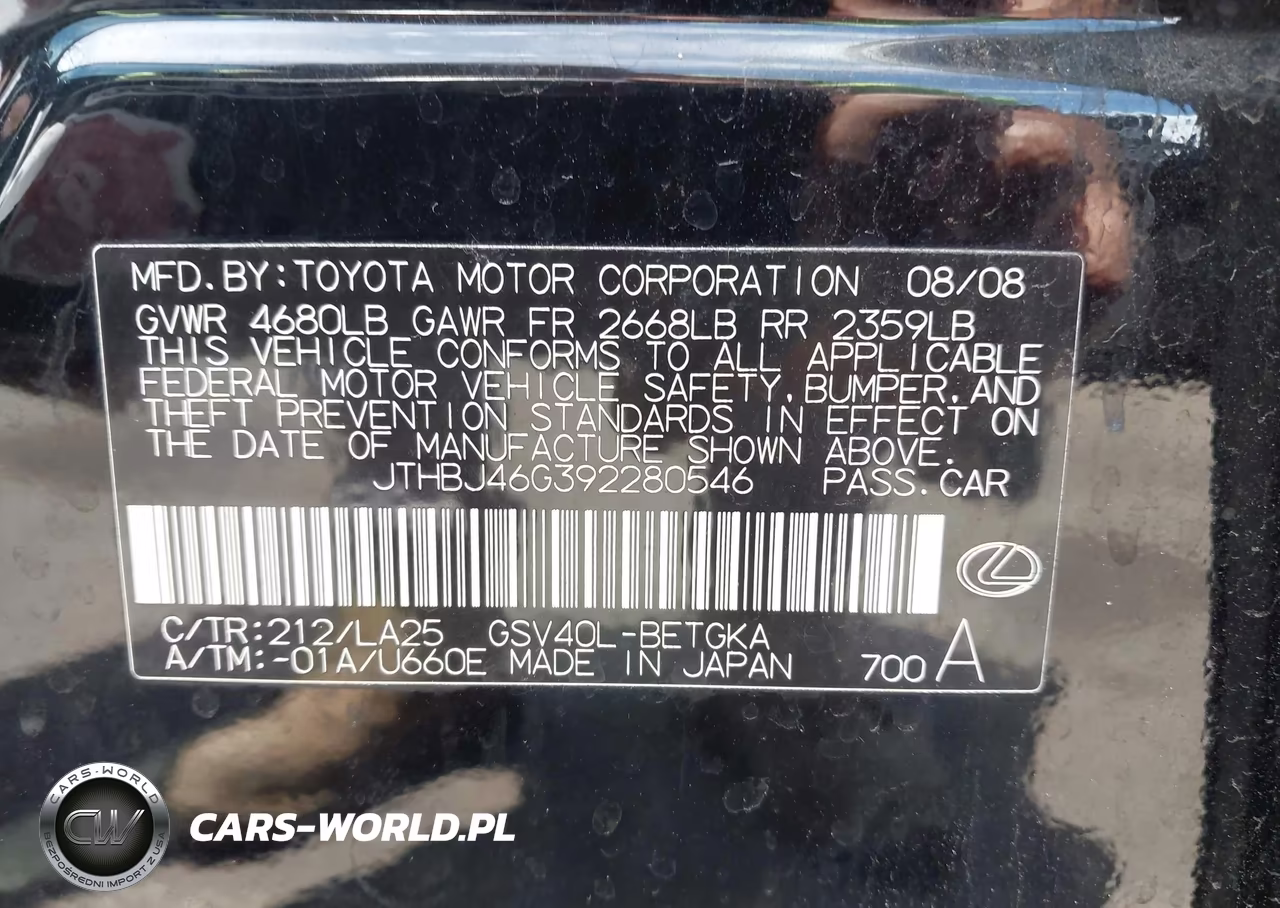 2009 Lexus Es 350 VIN:JTHBJ46G392280546 - 9