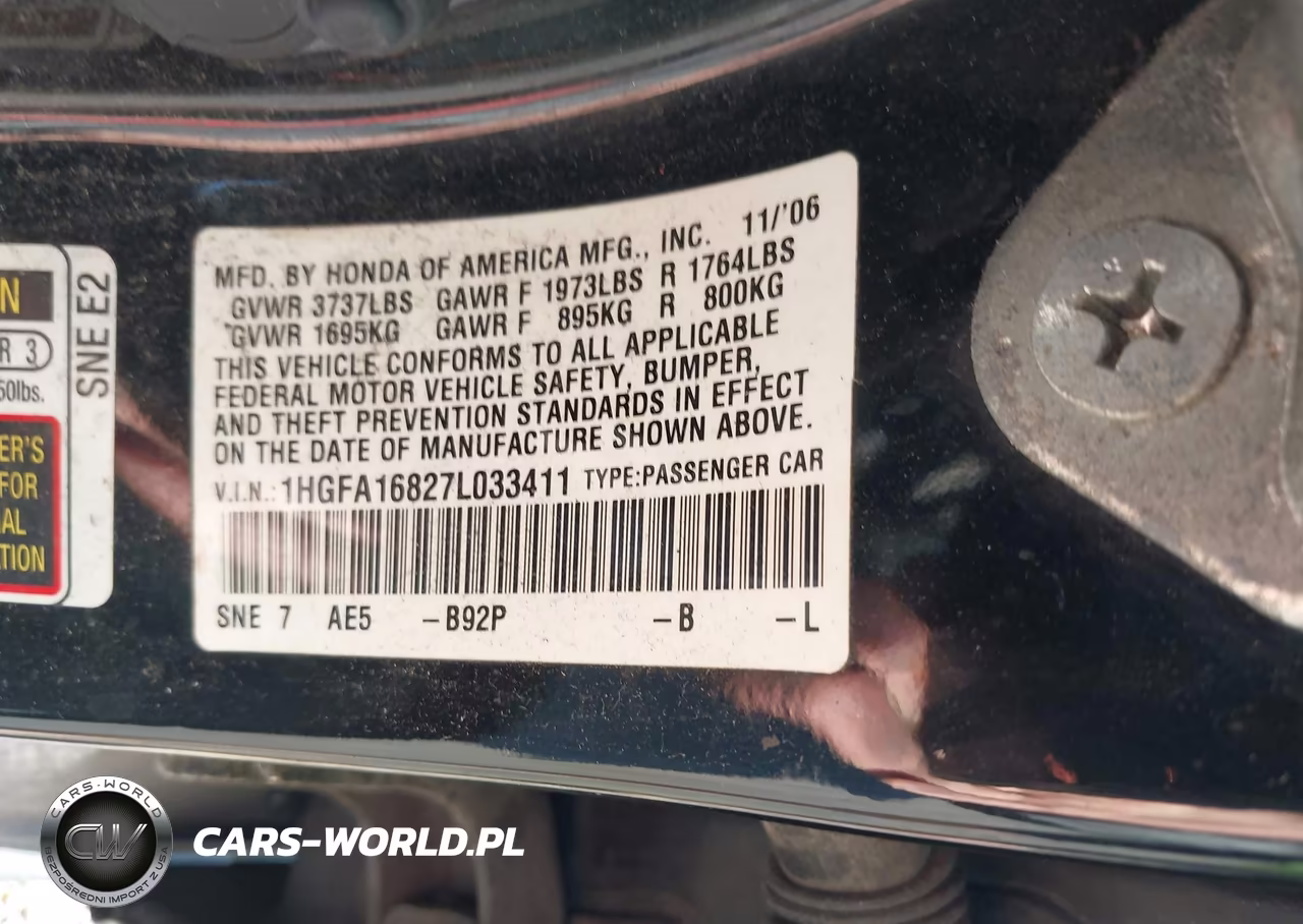 2007 Honda Civic Ex VIN:1HGFA16827L033411 - 9