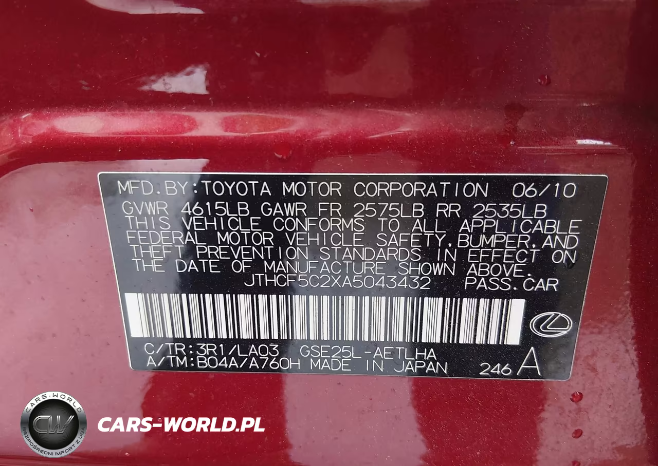 2010 Lexus Is 250 VIN:JTHCF5C2XA5043432 - 9