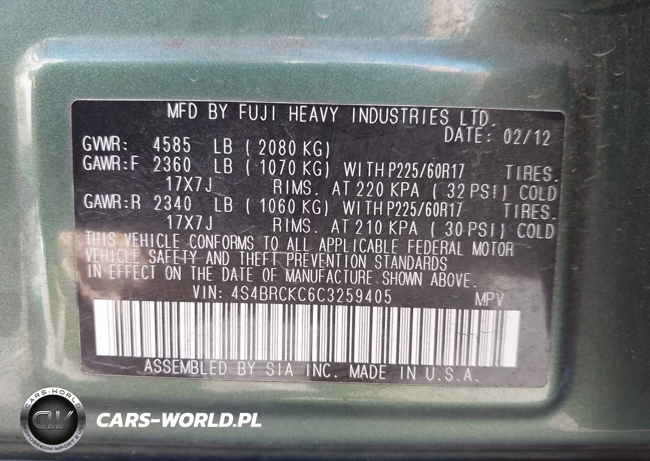 2012 Subaru Outback 2.5I Limited VIN:4S4BRCKC6C3259405 - 9