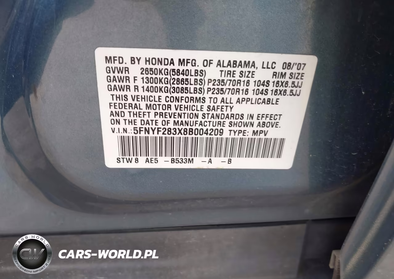 2008 Honda Pilot Se VIN:5FNYF283X8B004209 - 9