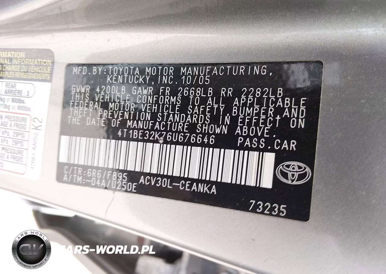 2006 Toyota Camry Le VIN:4T1BE32K76U676646 - 9