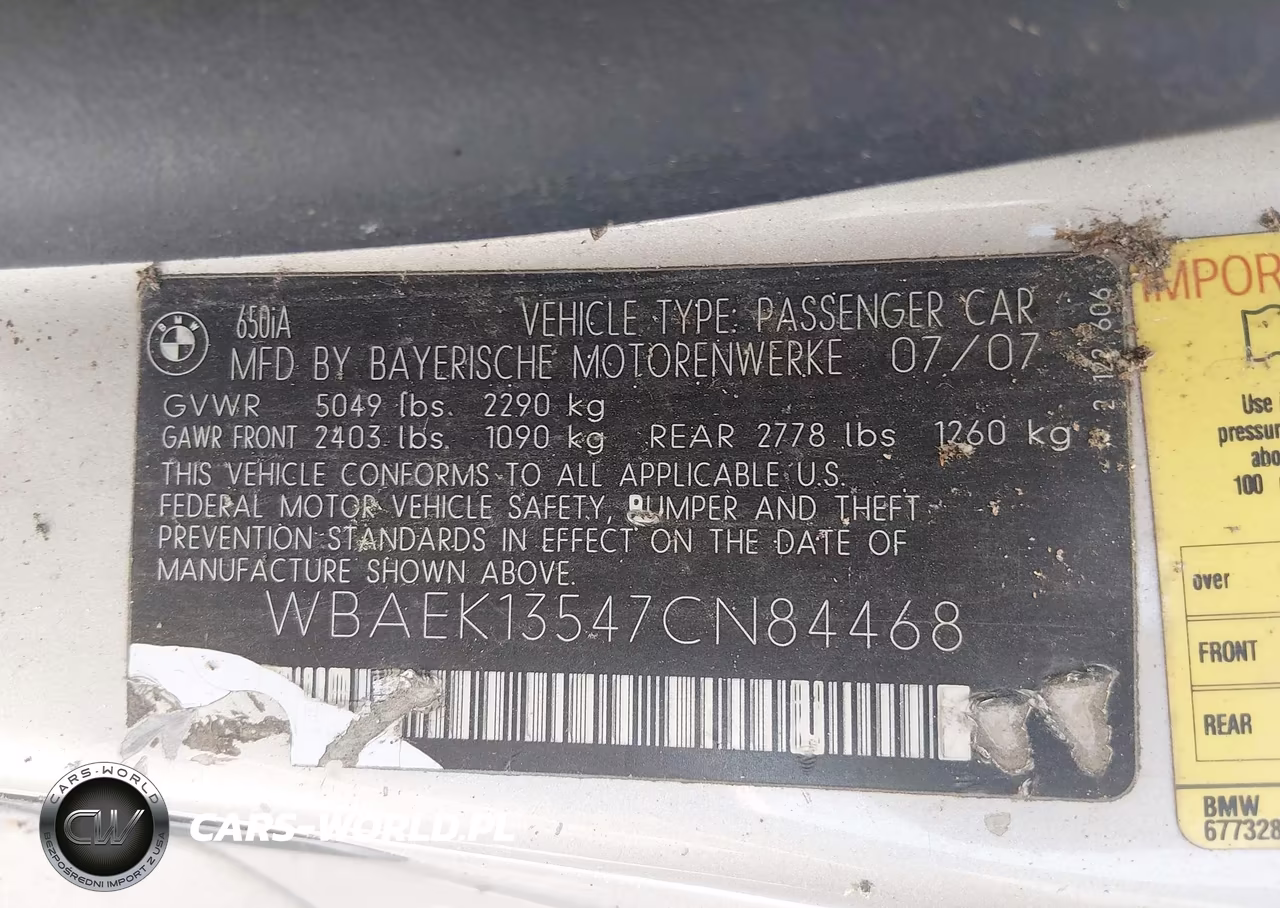 2007 BMW 650I VIN:WBAEK13547CN84468 - 9