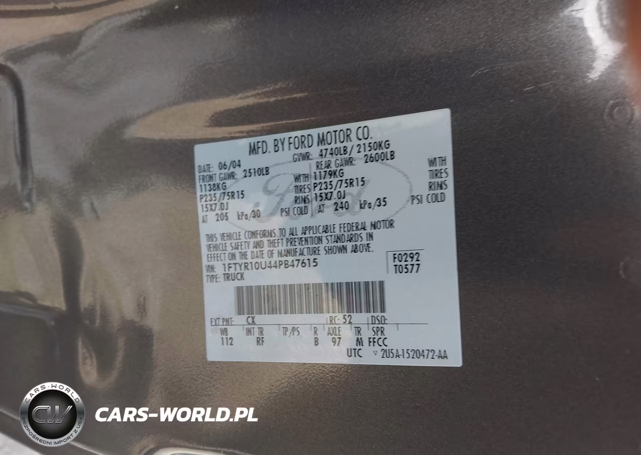 2004 Ford Ranger Edge-Xl-Xlt VIN:1FTYR10U44PB47615 - 9