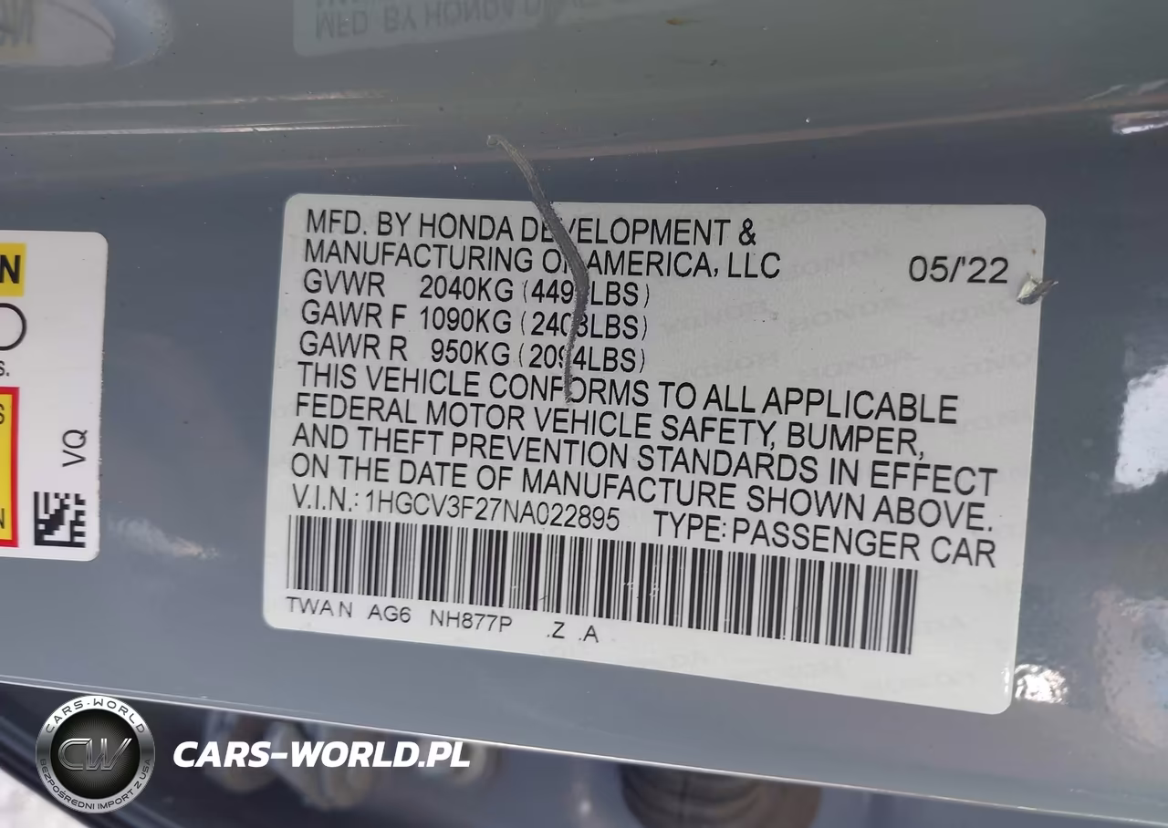 2022 Honda Accord Hybrid Sport VIN:1HGCV3F27NA022895 - 9