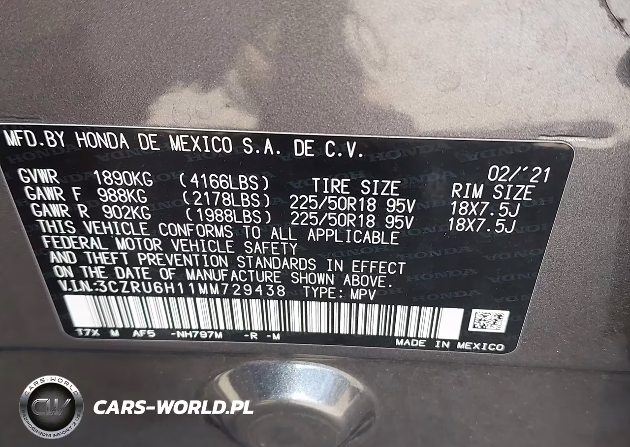 2021 Honda Hr-V Awd Sport VIN:3CZRU6H11MM729438 - 9