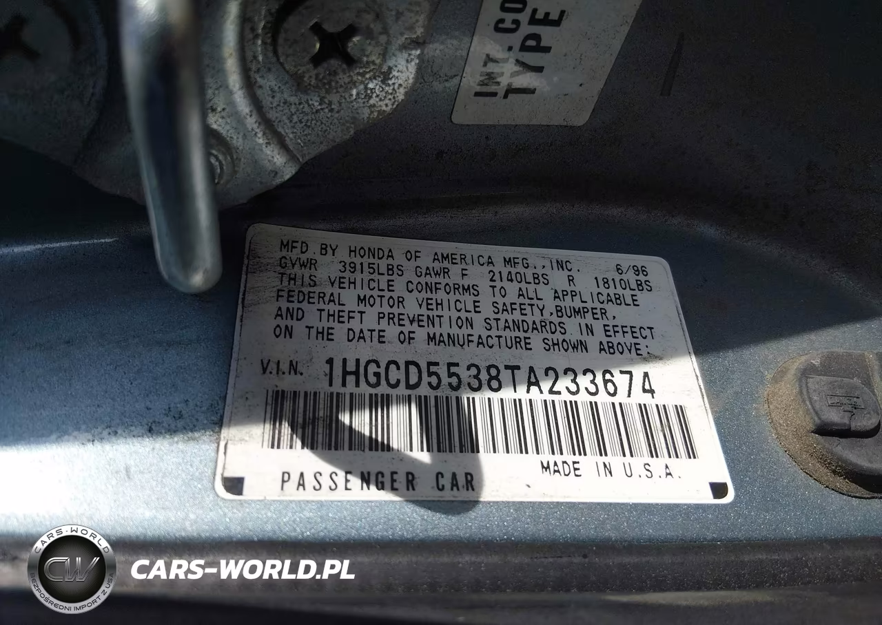 1996 Honda Accord Lx-Ex VIN:1HGCD5538TA233674 - 9