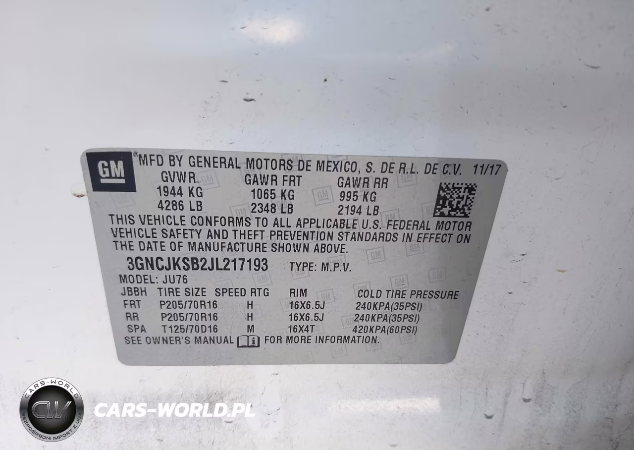 2018 Chevrolet Trax Ls VIN:3GNCJKSB2JL217193 - 9