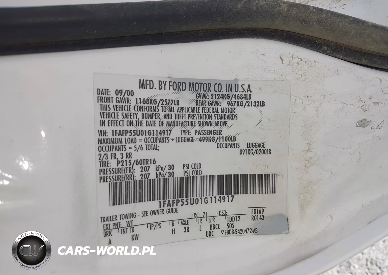2001 Ford Taurus Ses VIN:1FAFP55U01G114917 - 9