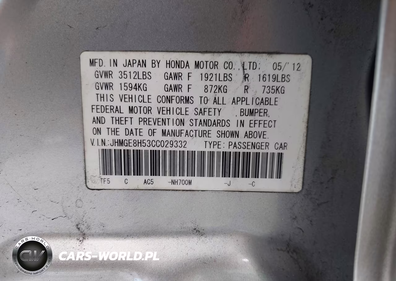 2012 Honda Fit Sport VIN:JHMGE8H53CC029332 - 9