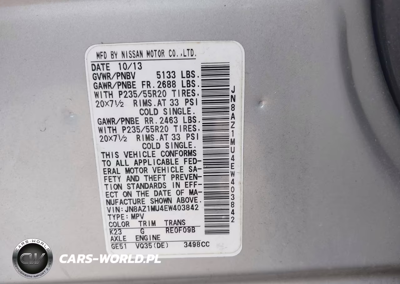 2014 Nissan Murano Le VIN:JN8AZ1MU4EW403842 - 9