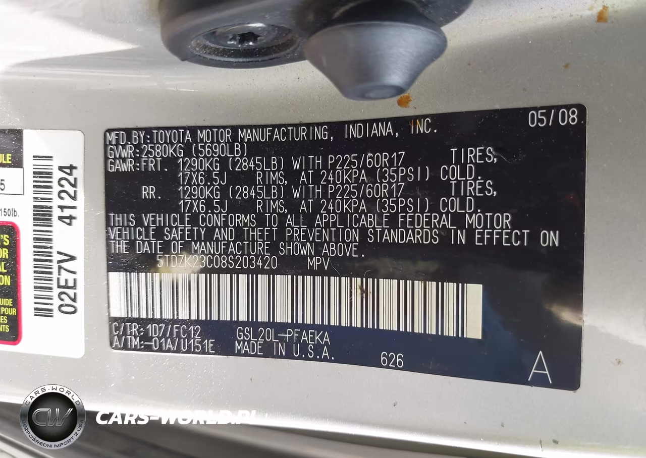 2008 Toyota Sienna Le VIN:5TDZK23C08S203420 - 9