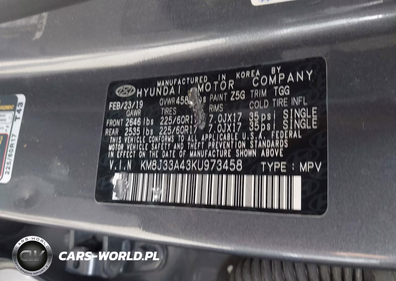 2019 Hyundai Tucson Value VIN:KM8J33A43KU973458 - 9