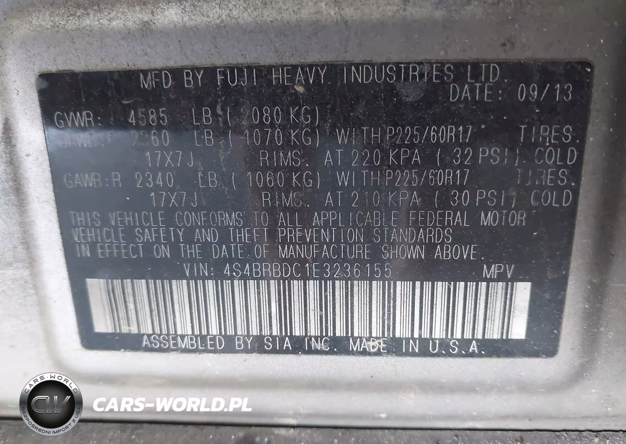 2014 Subaru Outback 2.5I Premium VIN:4S4BRBDC1E3236155 - 9