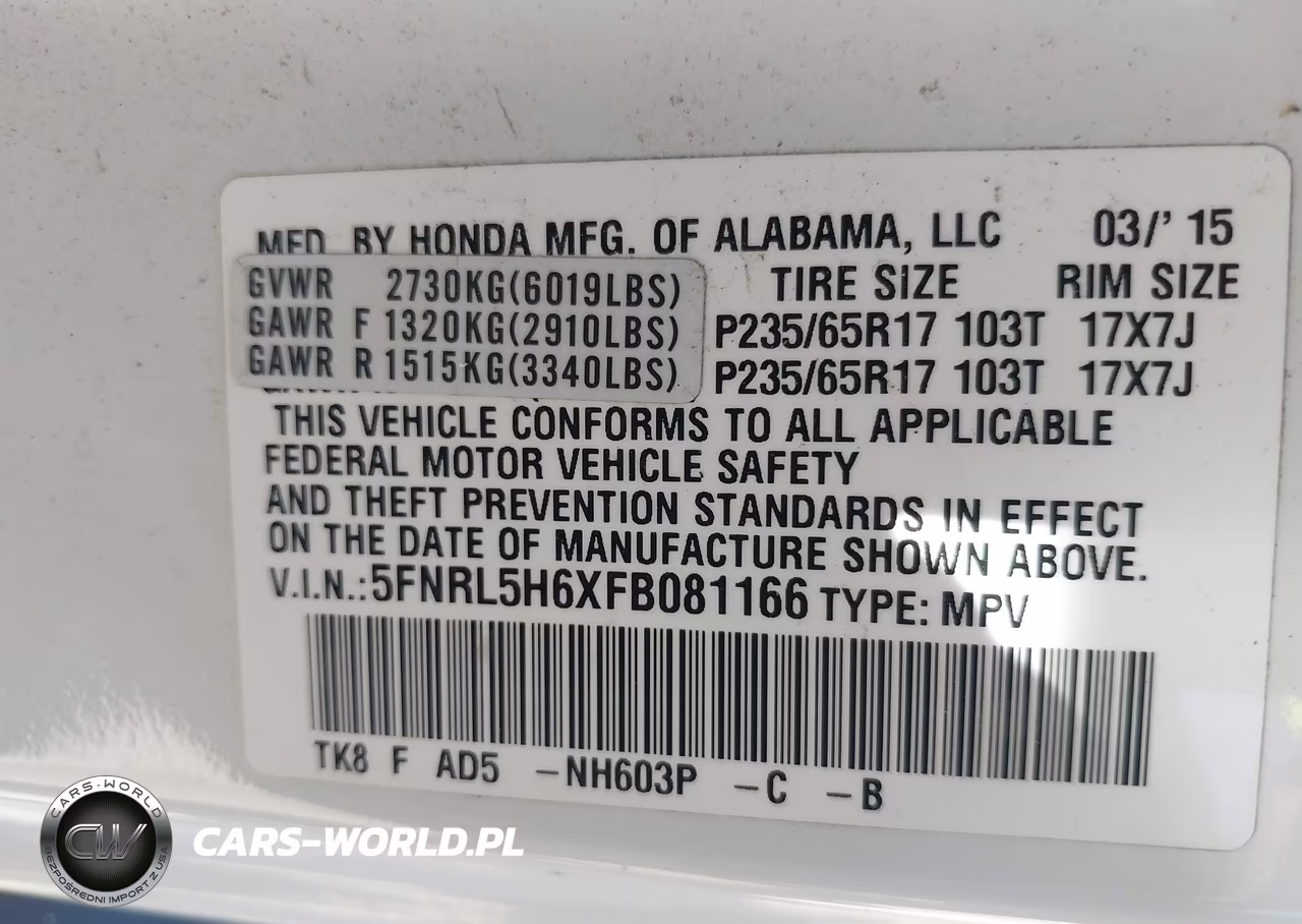 2015 Honda Odyssey Ex-L VIN:5FNRL5H6XFB081166 - 9