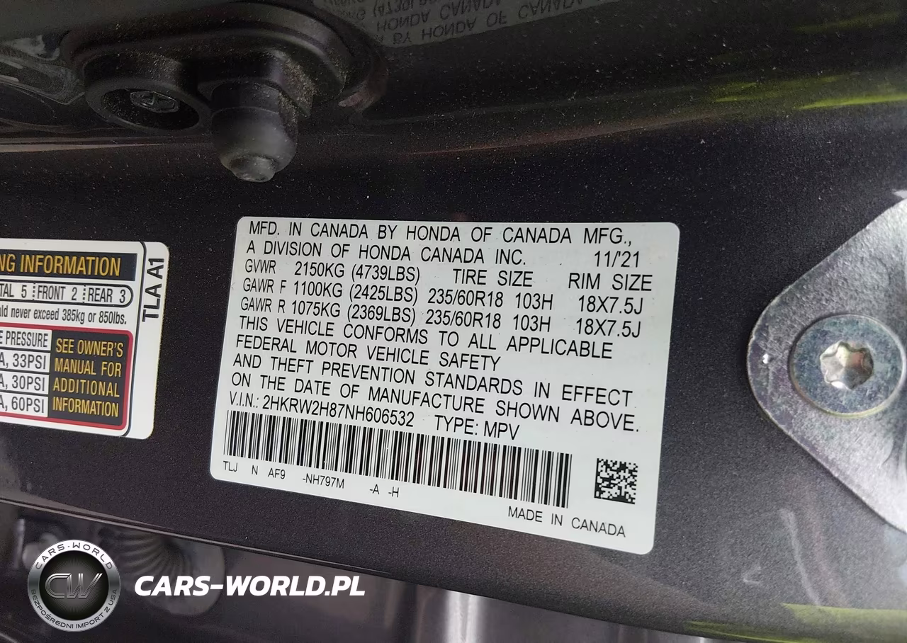2022 Honda Cr-V Awd Ex-L VIN:2HKRW2H87NH606532 - 9