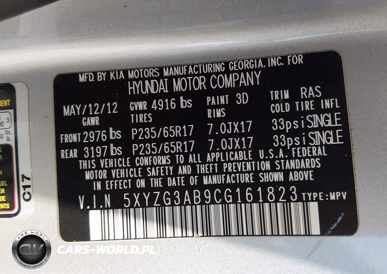 2012 Hyundai Santa Fe Gls VIN:5XYZG3AB9CG161823 - 9
