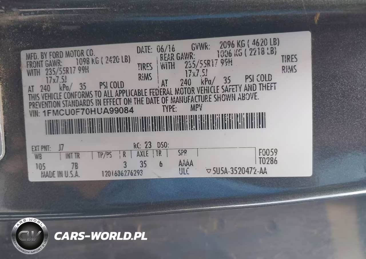 2017 Ford Escape S VIN:1FMCU0F70HUA99084 - 9