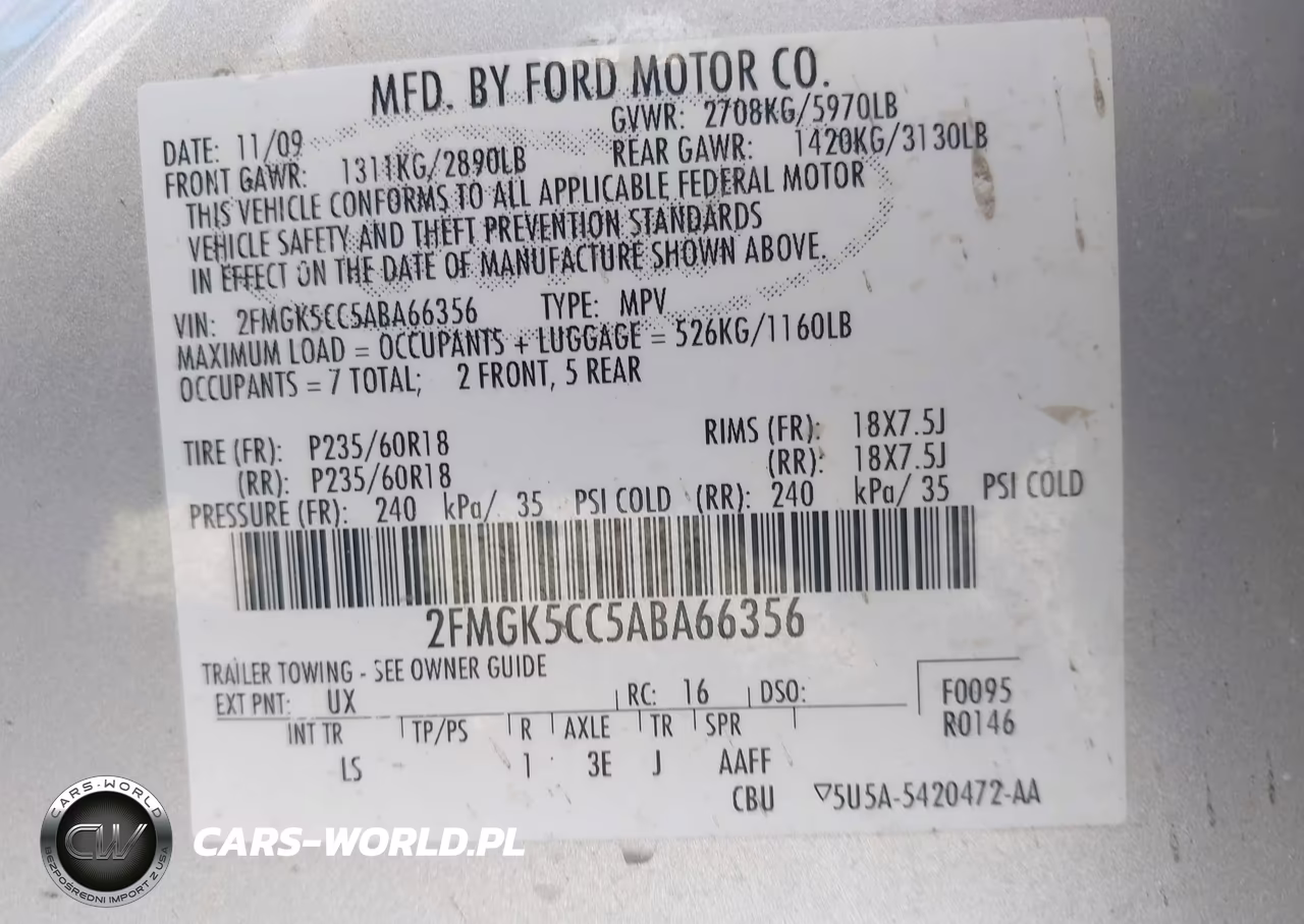 2010 Ford Flex Sel VIN:2FMGK5CC5ABA66356 - 9