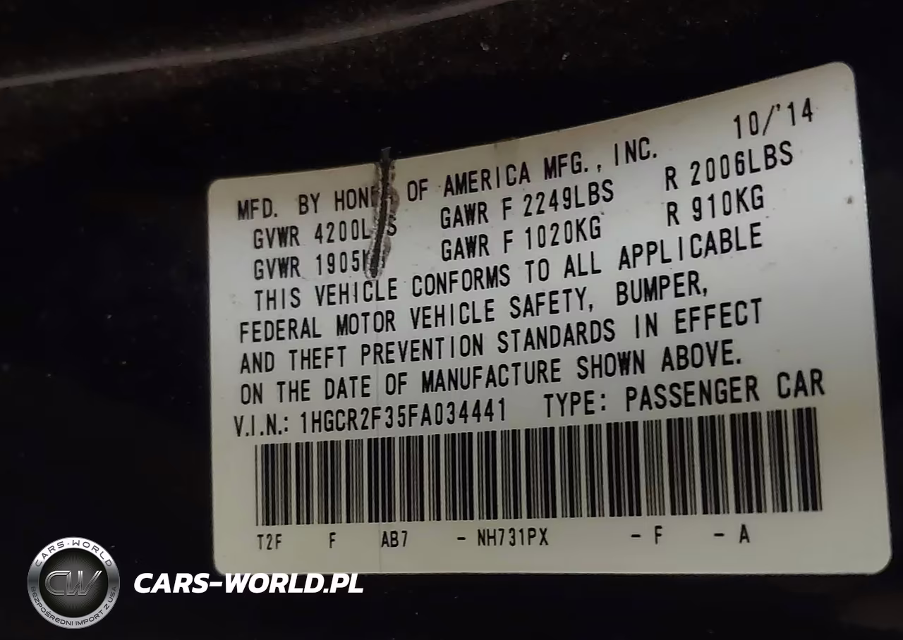 2015 Honda Accord Lx VIN:1HGCR2F35FA034441 - 9