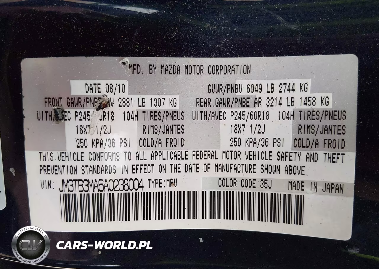 2010 Mazda Cx-9 Touring VIN:JM3TB3MA6A0238004 - 9