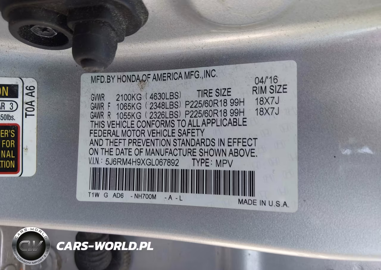 2016 Honda Cr-V Touring VIN:5J6RM4H9XGL067892 - 8