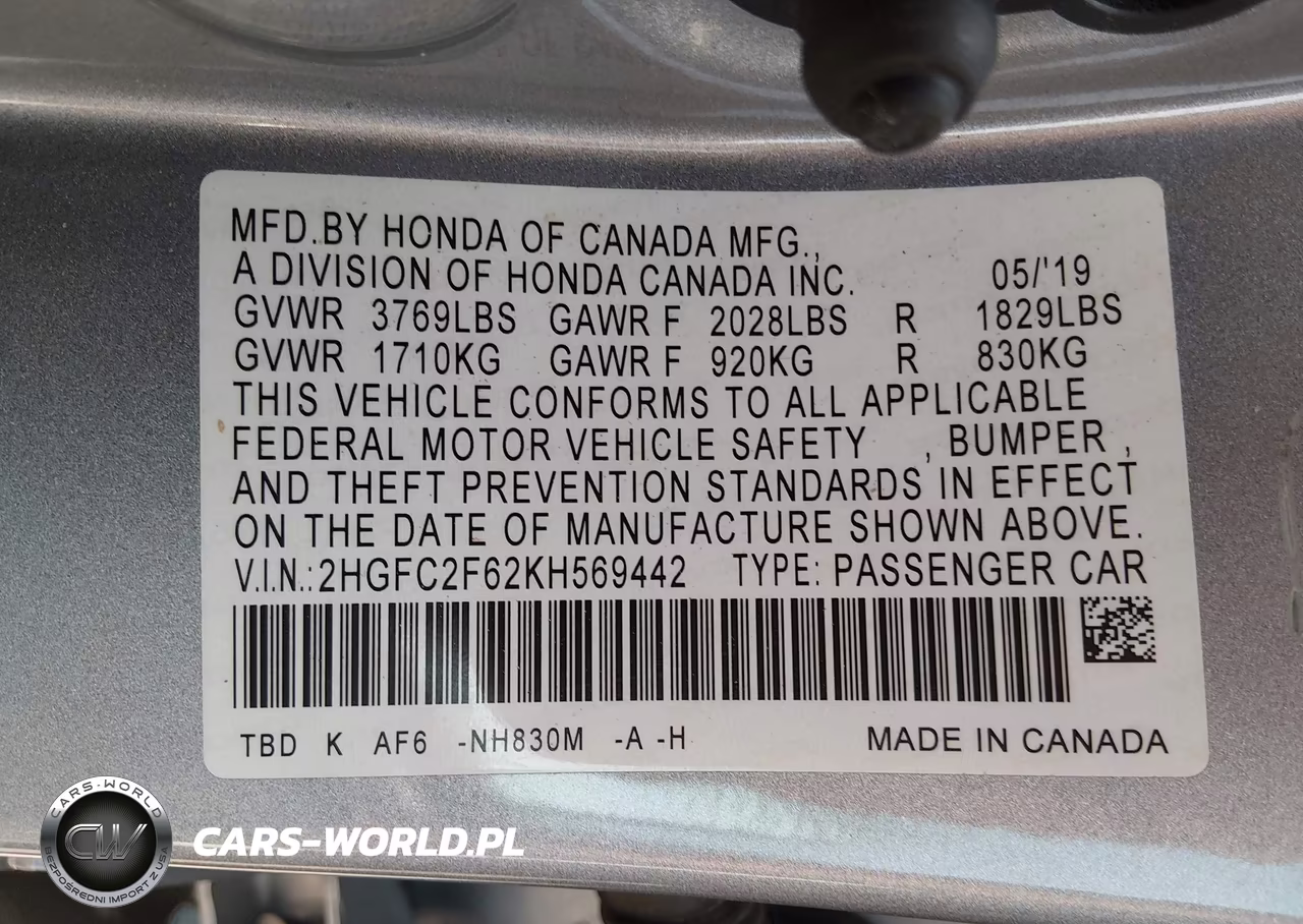 2019 Honda Civic Lx VIN:2HGFC2F62KH569442 - 9