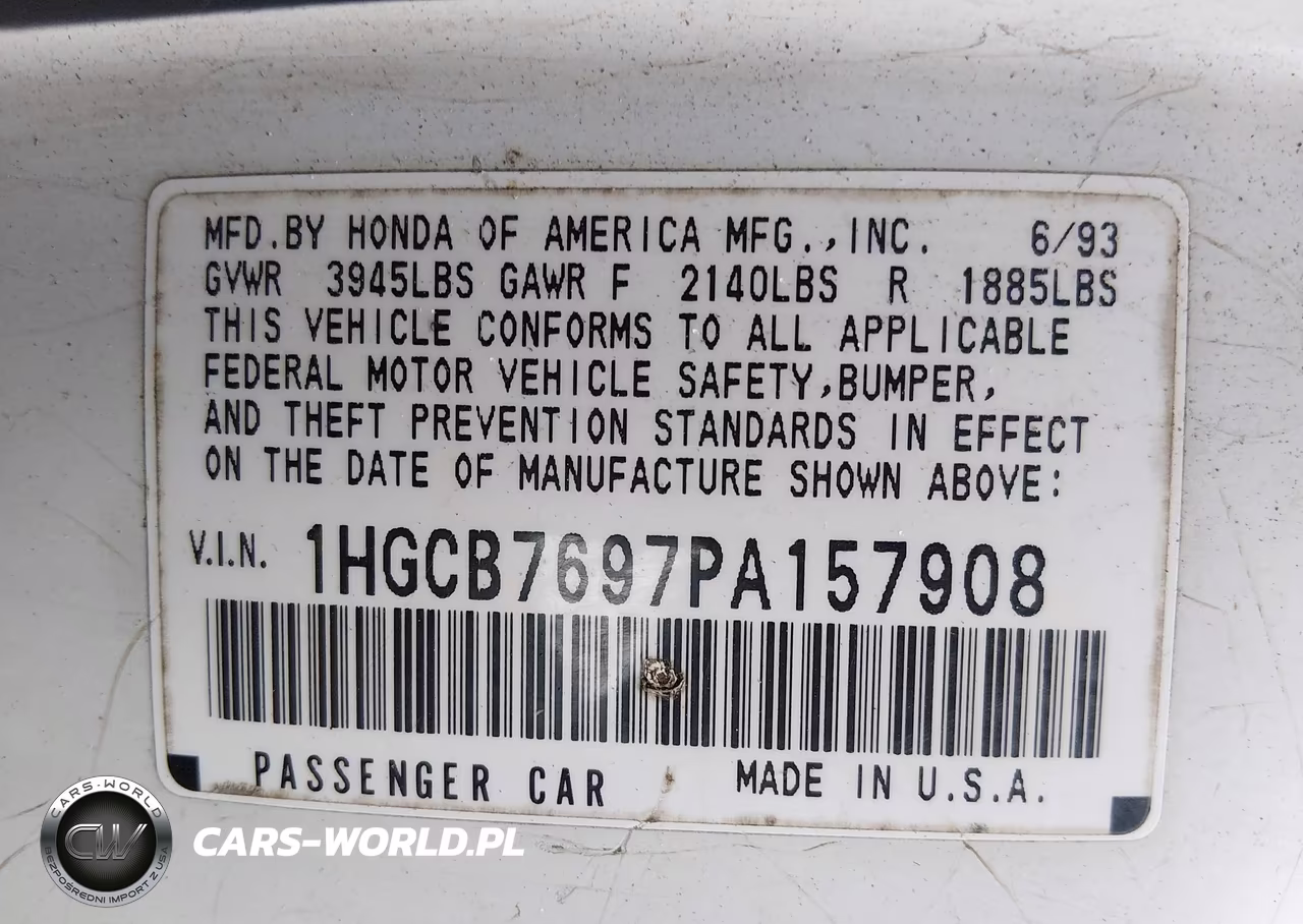1993 Honda Accord 10Th Anniversary VIN:1HGCB7697PA157908 - 9