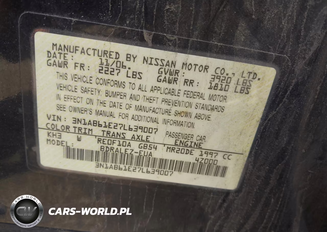 2007 Nissan Sentra 2.0S VIN:3N1AB61E27L639007 - 9