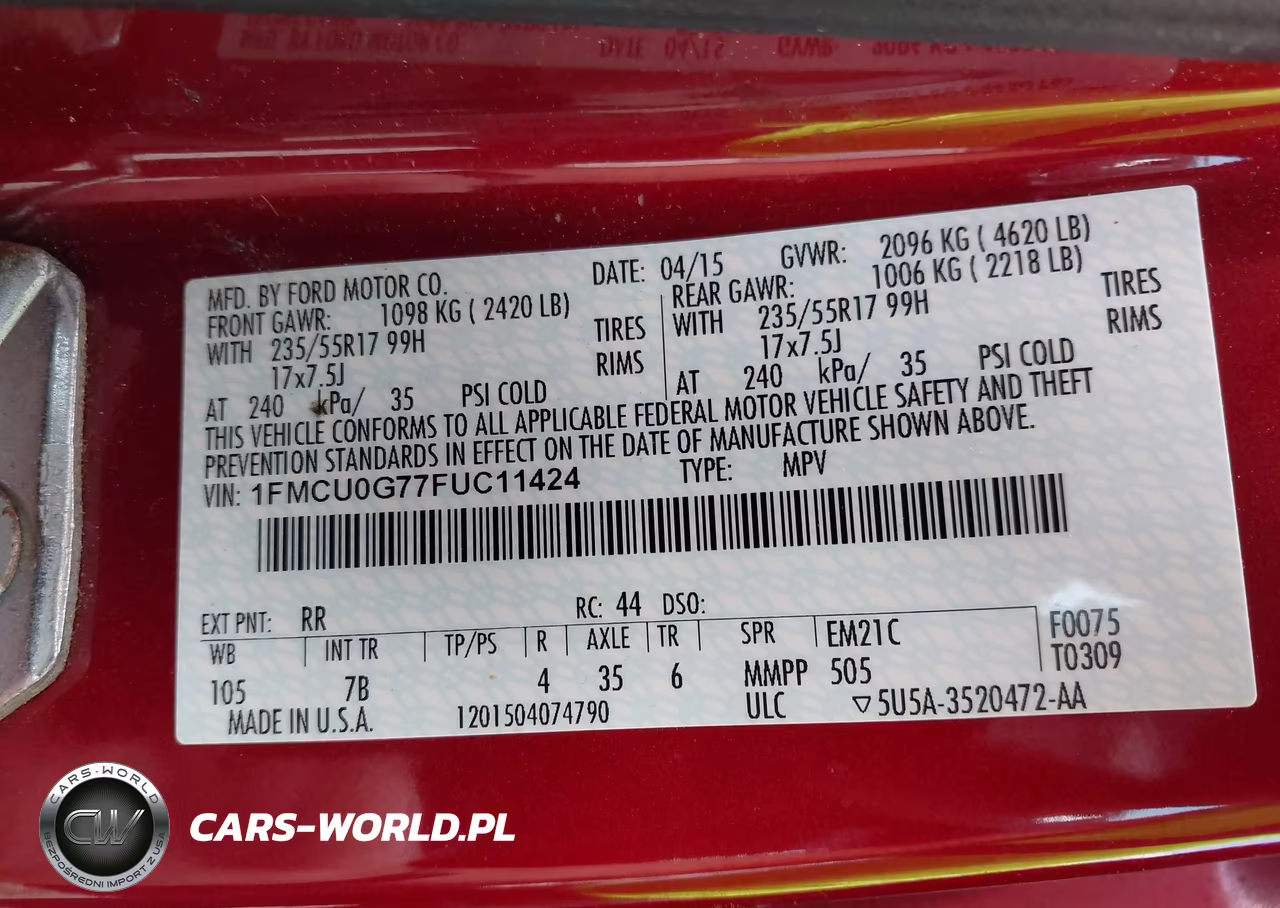 2015 Ford Escape Se VIN:1FMCU0G77FUC11424 - 9
