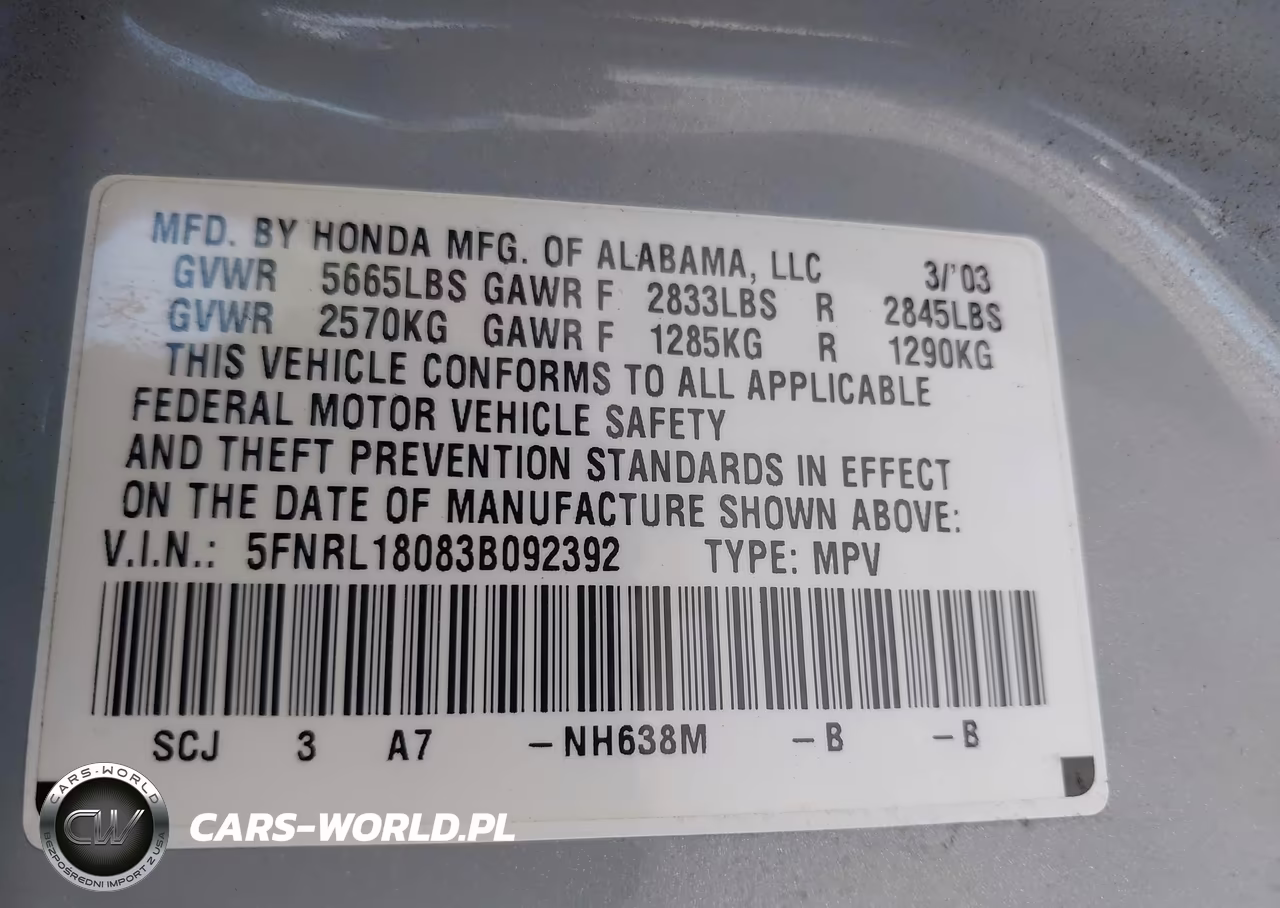 2003 Honda Odyssey Ex-L VIN:5FNRL18083B092392 - 9