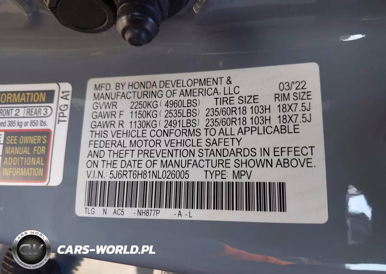 2022 Honda Cr-V Hybrid Ex-L VIN:5J6RT6H81NL026005 - 9