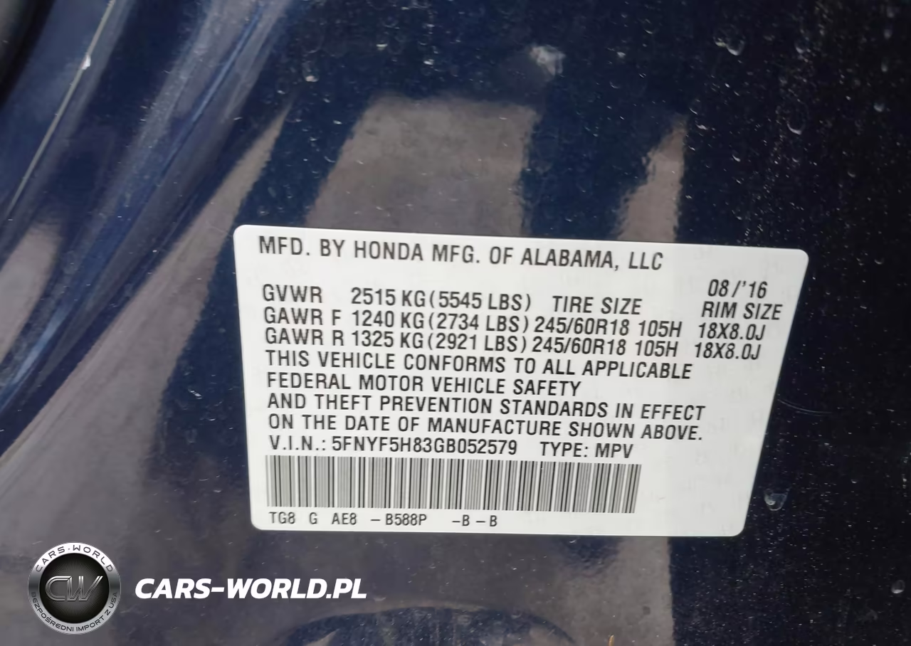 2016 Honda Pilot Ex-L VIN:5FNYF5H83GB052579 - 9