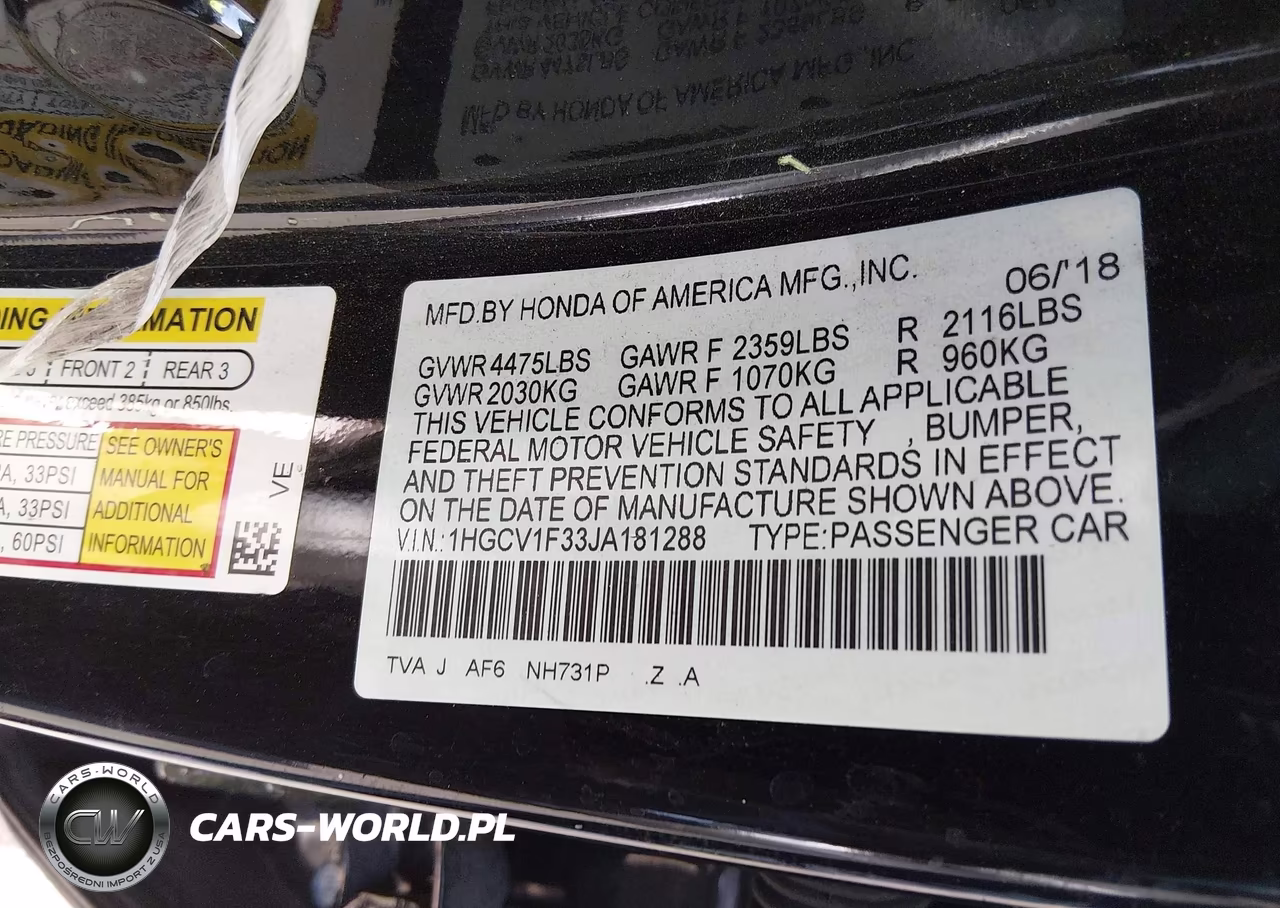 2018 Honda Accord Sport VIN:1HGCV1F33JA181288 - 9